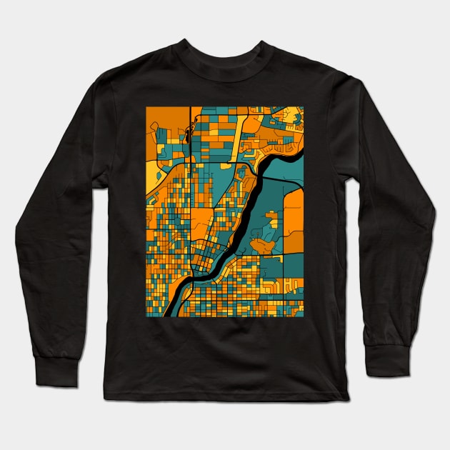 Saskatoon Map Pattern in Orange & Teal Long Sleeve T-Shirt by PatternMaps